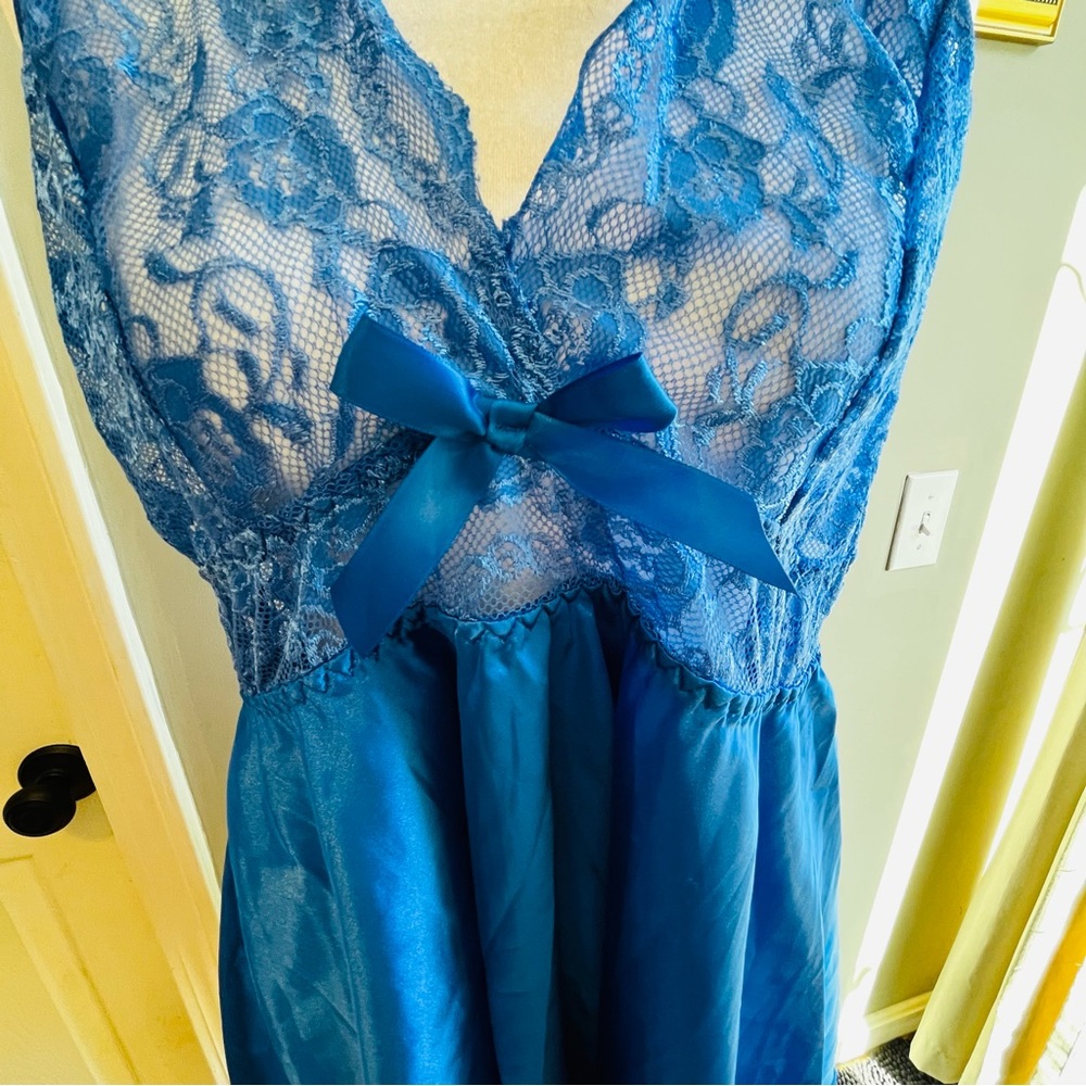 Elegant Blue Lace Nightgown Babydoll 4XL Plus Lingerie - Picture 5 of 11